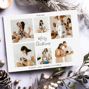 Minimalistische kerstkaart met 6 foto's raster Pre