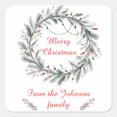 Minimalistische kerstkrans en -verlichting vierkante sticker (Voorkant)