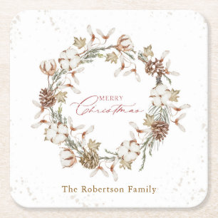 Minimalistische kerstkrans vierkante kartonnen onderzetter