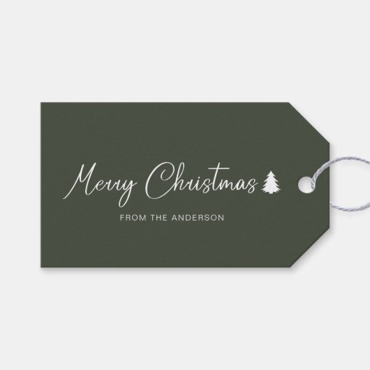 Minimalistische Kerstwinter vakantie bos groen Cadeaulabel (Voorkant (Horizontaal))