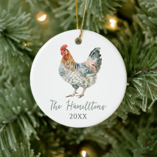 Minimalistische Kip Kerstmis met eigen familienaam Keramisch Ornament