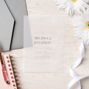 Minimalistische klasse formele typografie bruiloft vellum uitnodigingen