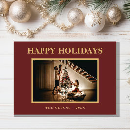 Minimalistische klassieke Feestdagen rode foto en  Feestdagenkaart