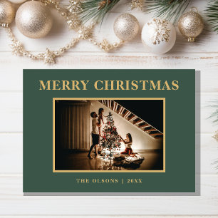 Minimalistische klassieke kerstgroene foto feestdagenkaart