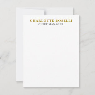 Minimalistische Klassieke Professionele Gouden Kle Notitiekaartje