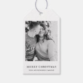 Minimalistische klassieke zwart-wit foto kerst cadeaulabel (Voorkant)