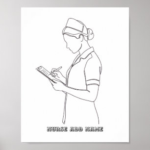 Minimalistische klembordverpleegster Lijnkunst op Poster