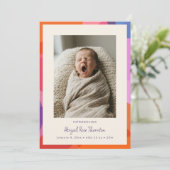 Minimalistische Kleurrijke Rand Moderne Baby Foto  Aankondiging (Staand voorkant)