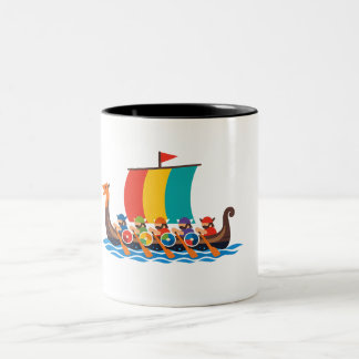 Minimalistische Kleurrijke Viking Langboot Roeien Tweekleurige Koffiemok