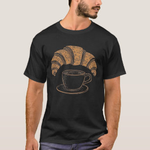 Minimalistische koffie- en croissantlijn Kunst Zom T-shirt