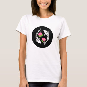 Minimalistische Koi Vis Draaikolk Met Waterlelies T-shirt