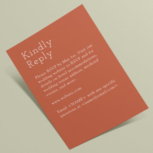 Minimalistische koper rode bruiloft RSVP kaartje