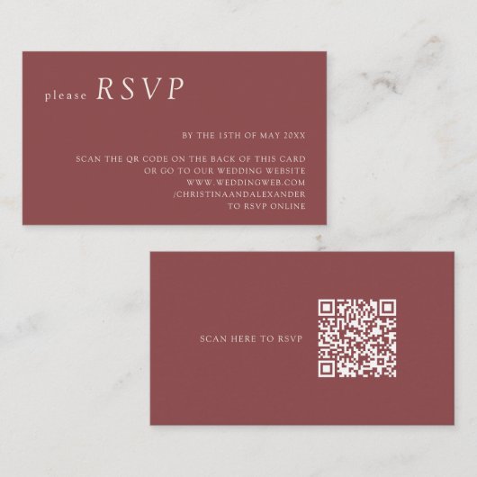 Minimalistische koperroest bruiloft QR-code RSVP Informatiekaartje (Voorkant / Achterkant)