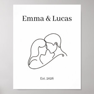 Minimalistische koppel lijnkunst aangepaste namen poster