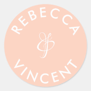 Minimalistische Koraal Bruiloft Persoonlijke Namen Ronde Sticker