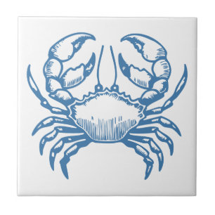 Minimalistische Krab Line Art Blue Outline Coastal Tegeltje