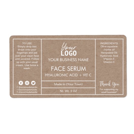 Minimalistische Kraft Serum Labels (Voorkant)