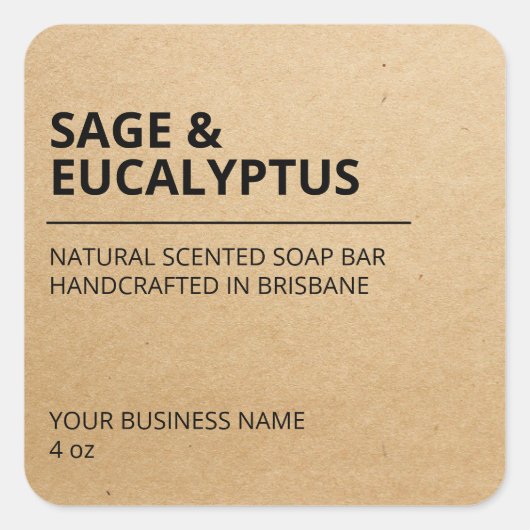 Minimalistische Kraft Soap Bar-labels Vierkante Sticker (Voorkant)