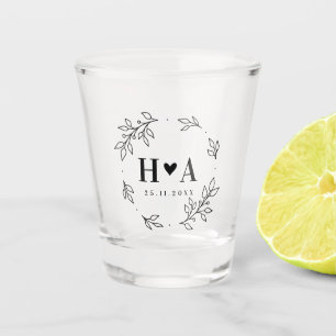 Minimalistische krans koppel monogram trouw favori shot glas