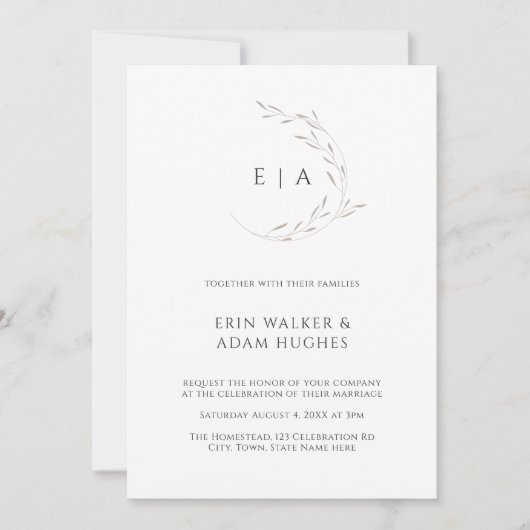 Minimalistische Krans Monogram Elegante Neutrale H Kaart (Voorkant)