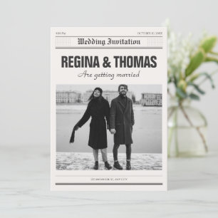Minimalistische krant poster foto bruiloft kaart