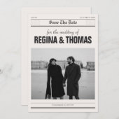 Minimalistische krant poster foto bruiloft save the date (Voorkant / Achterkant)