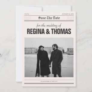 Minimalistische krant poster foto bruiloft save the date