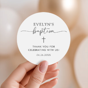 Minimalistische kruis gepersonaliseerde doop Dank Ronde Sticker