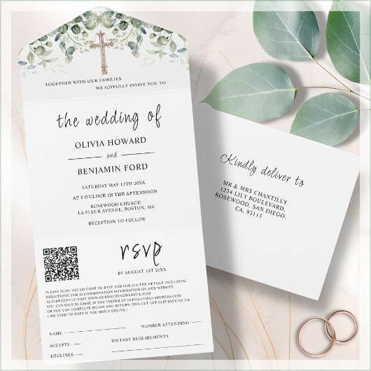 Minimalistische kruiselingse QR-code All In One Uitnodiging