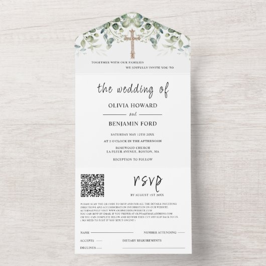 Minimalistische kruiselingse QR-code All In One Uitnodiging (Binnen)