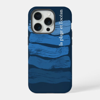 Minimalistische kunst golven in een blauwe gradiën iPhone 15 pro hoesje