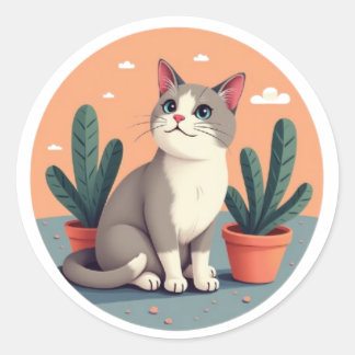 Minimalistische kunst voor kattenliefhebbers ronde sticker