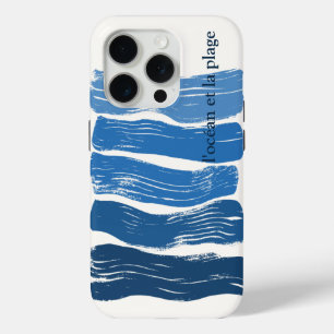 Minimalistische kunstgolven in een blauwe gradiënt iPhone 15 pro case