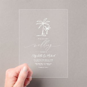 Minimalistische Kust Chic Palmboom Bruiloft Acryl Uitnodigingen