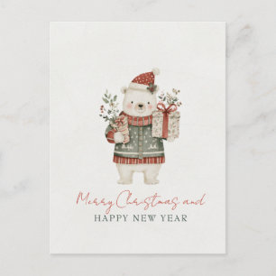 Minimalistische Kute IJsbeer Kerstmis Briefkaart