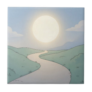 Minimalistische landschapskunst met kronkelende we tegeltje