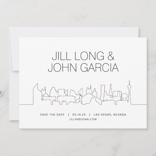 Minimalistische Las Vegas Skyline bruiloft Save th Kaart (Voorkant)