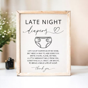 Minimalistische Late Night Luier Baby Shower Bord Poster