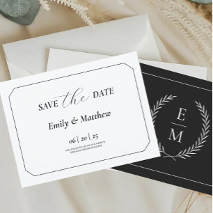 Minimalistische Laurel Monogram Huwelijk Opslag De Aankondigingskaart