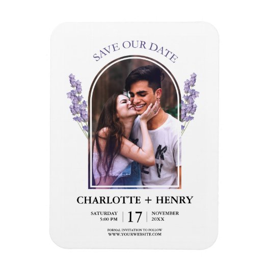 Minimalistische lavendel bruiloft Bewaar de datum  Magneet (Verticaal)