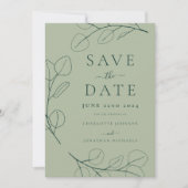 Minimalistische Leaf Stijlvolle Groene bruiloft Save The Date (Voorkant)