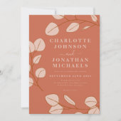 Minimalistische Leaf Terracotta Fall Wedding Kaart (Voorkant)