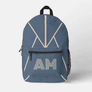 Minimalistische leiste blau en zandbeige monogram bedrukte rugzak