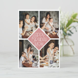 Minimalistische Leiste Roze Multi Foto Verjaardag Feestdagenkaart
