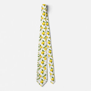 Minimalistische Lemon en Flower Waterverf Stropdas
