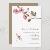 Minimalistische libel Wildflower QR Blue bruiloft Save The Date (Voorkant / Achterkant)