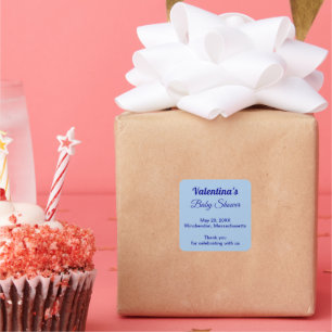 Minimalistische lichtblauwe typografie baby shower vierkante sticker