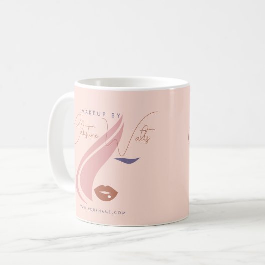 Minimalistische lichte perzikroze make-up artieste koffiemok (Voorkant links)