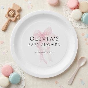 Minimalistische lichtroze strik babyshower papieren bordje