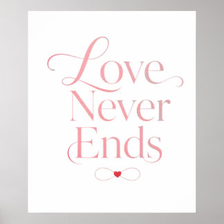 Minimalistische Liefde Eindigt Nooit Rose Goud Typ Poster